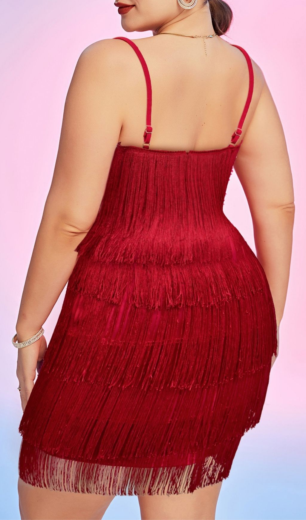 Fashionslee Women Lanita Red Strappy Tassel Plus Size Mini Dress