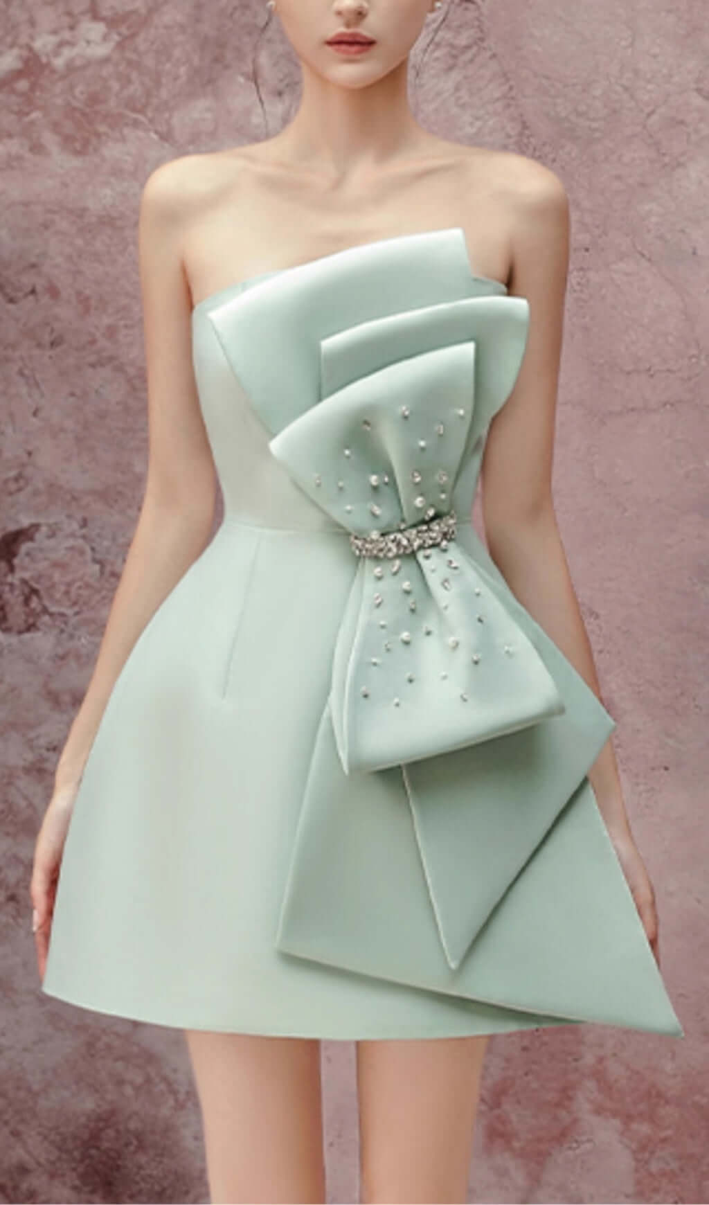 68468393715b5e72eaf0f359b9cf84b1.jpeg Fashionslee Women Arihi Mint Bow Mini Dress
