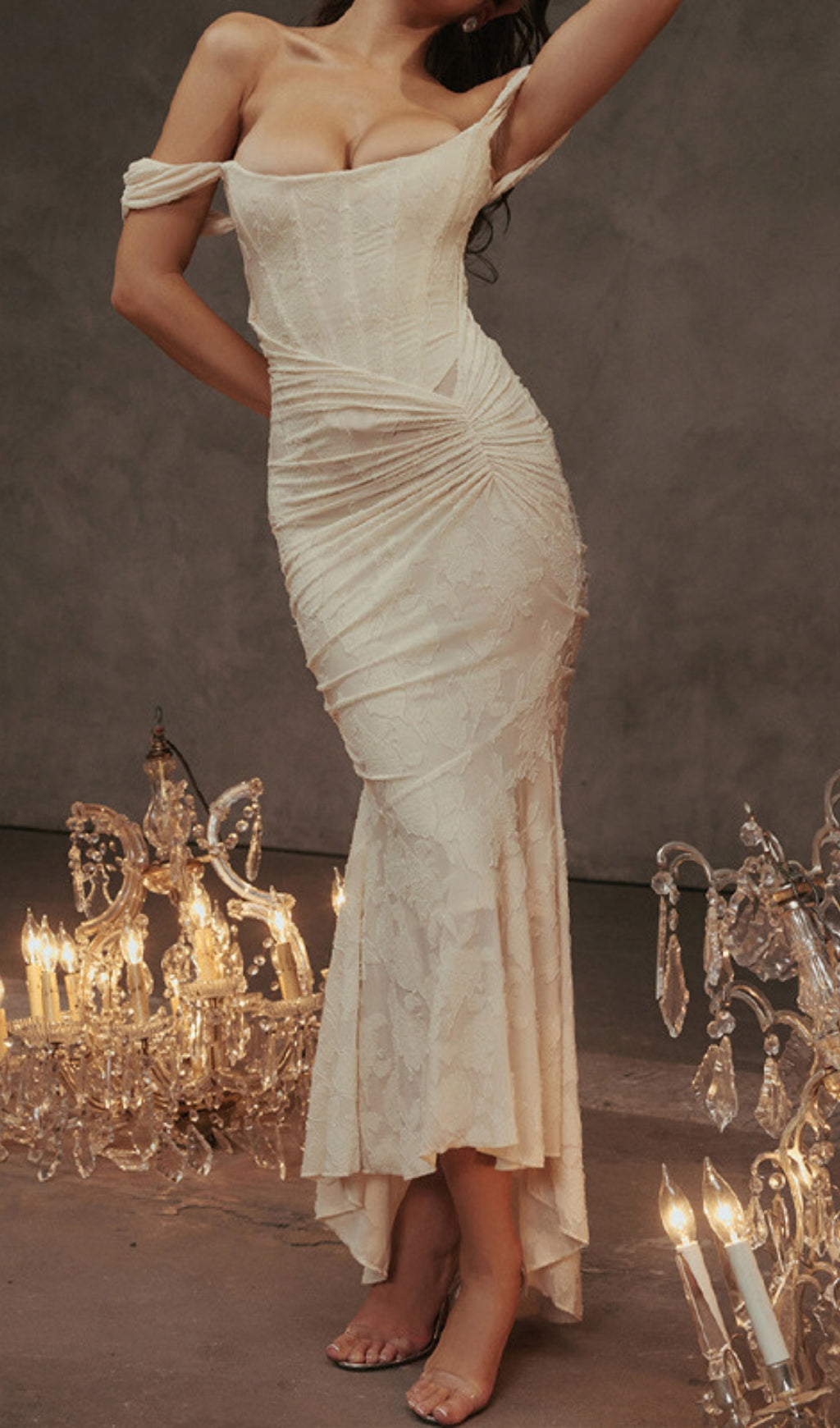 Fashionslee Women Anaëlle Cream Floral Corset Maxi Dress