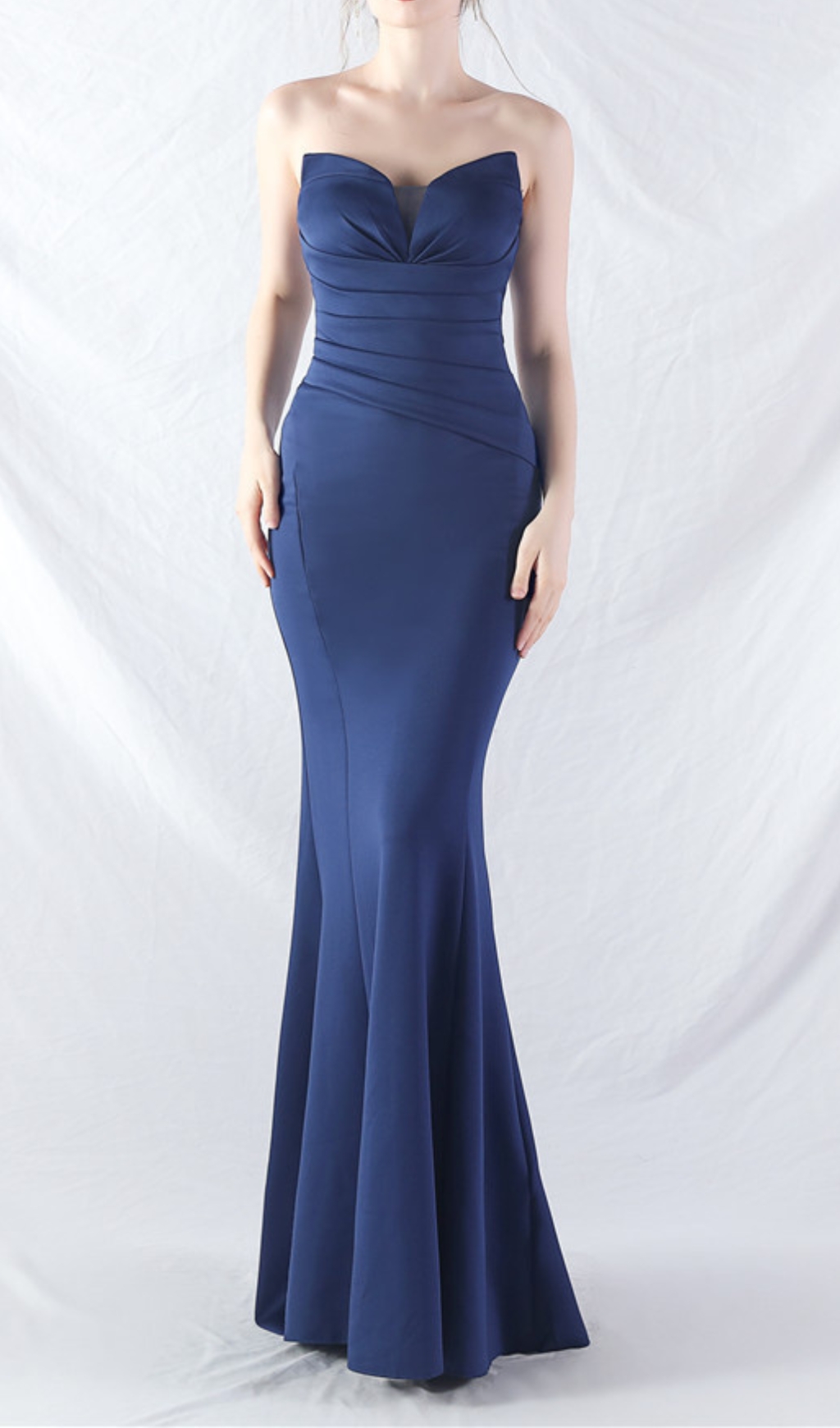 6a7b9b984b38bac9c9007631adb6885a.jpg Fashionslee Women Chrina Navy Strapless Ruched Maxi Dress