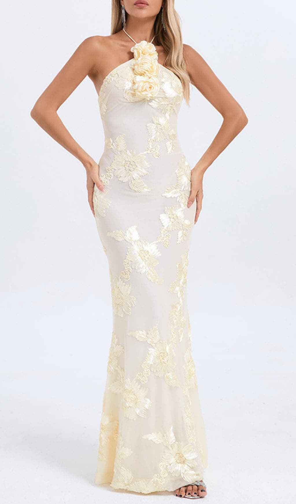 6b92179d55729cc583a34b8a65e776c0.jpeg Fashionslee Women Bambi Ivory Halter Flower Maxi Dress
