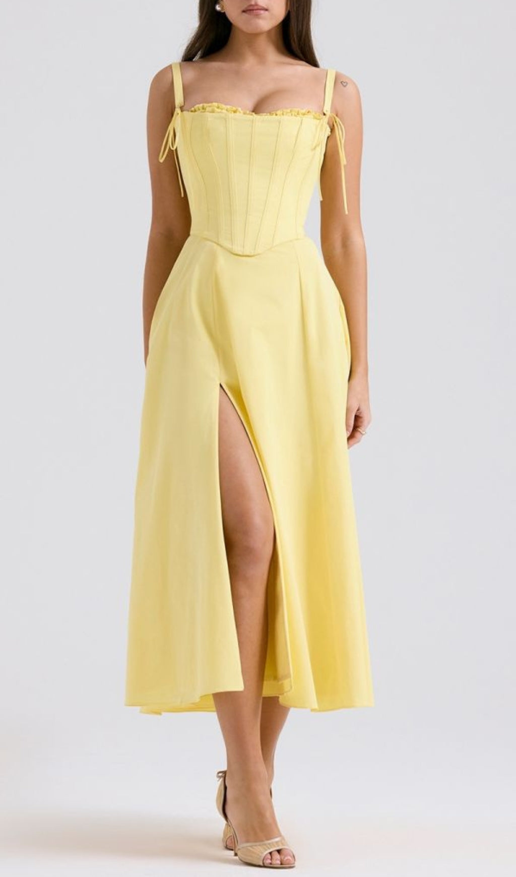 Fashionslee Women Avariella Yellow Corset Midi Dress Set
