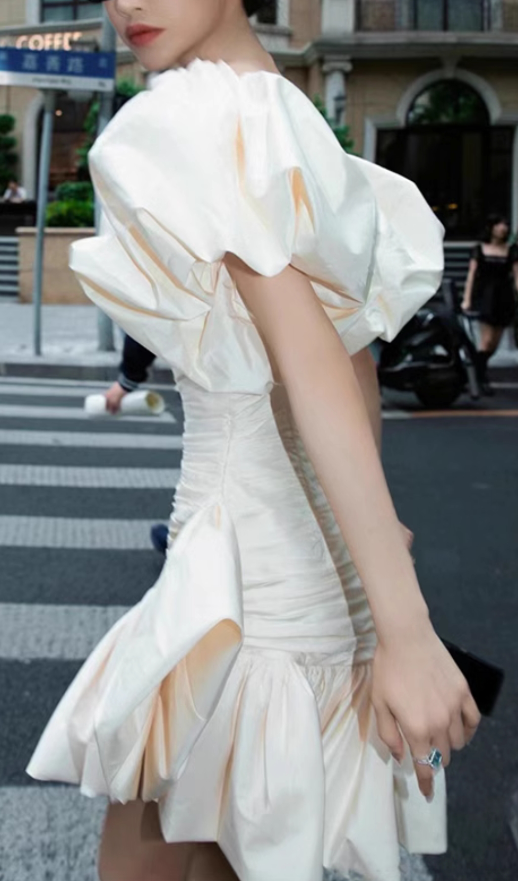 6cc83bda9012eb499143c43e70e74559.jpg Fashionslee Women Colina White Puff Sleeve Ruched Mini Dress