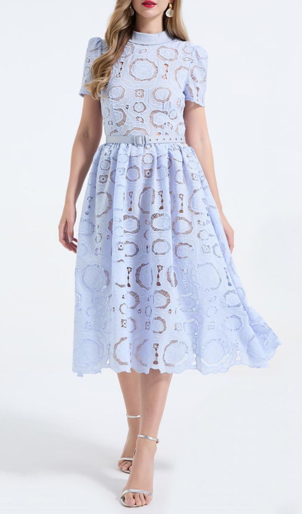 6e13e14f33ef07eef0666c9b21393ca4.jpg Fashionslee Women Floral Lace Midi Dress - Blue