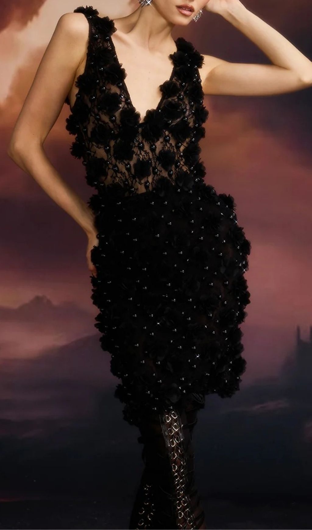 6e1eadf9e7b78cfa2a72163cb2130735.jpg Fashionslee Women Dalal Sleeveless Flower Pearl Mini Dress In Black