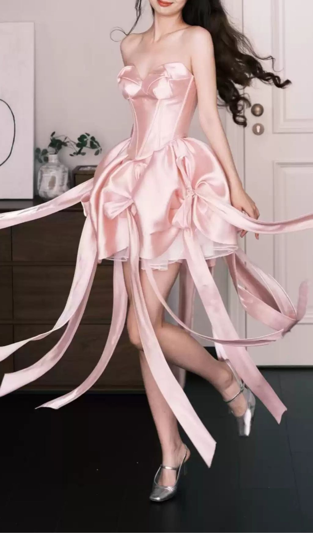 Fashionslee Women Lebana Pink Strapless Bow Mini Dress