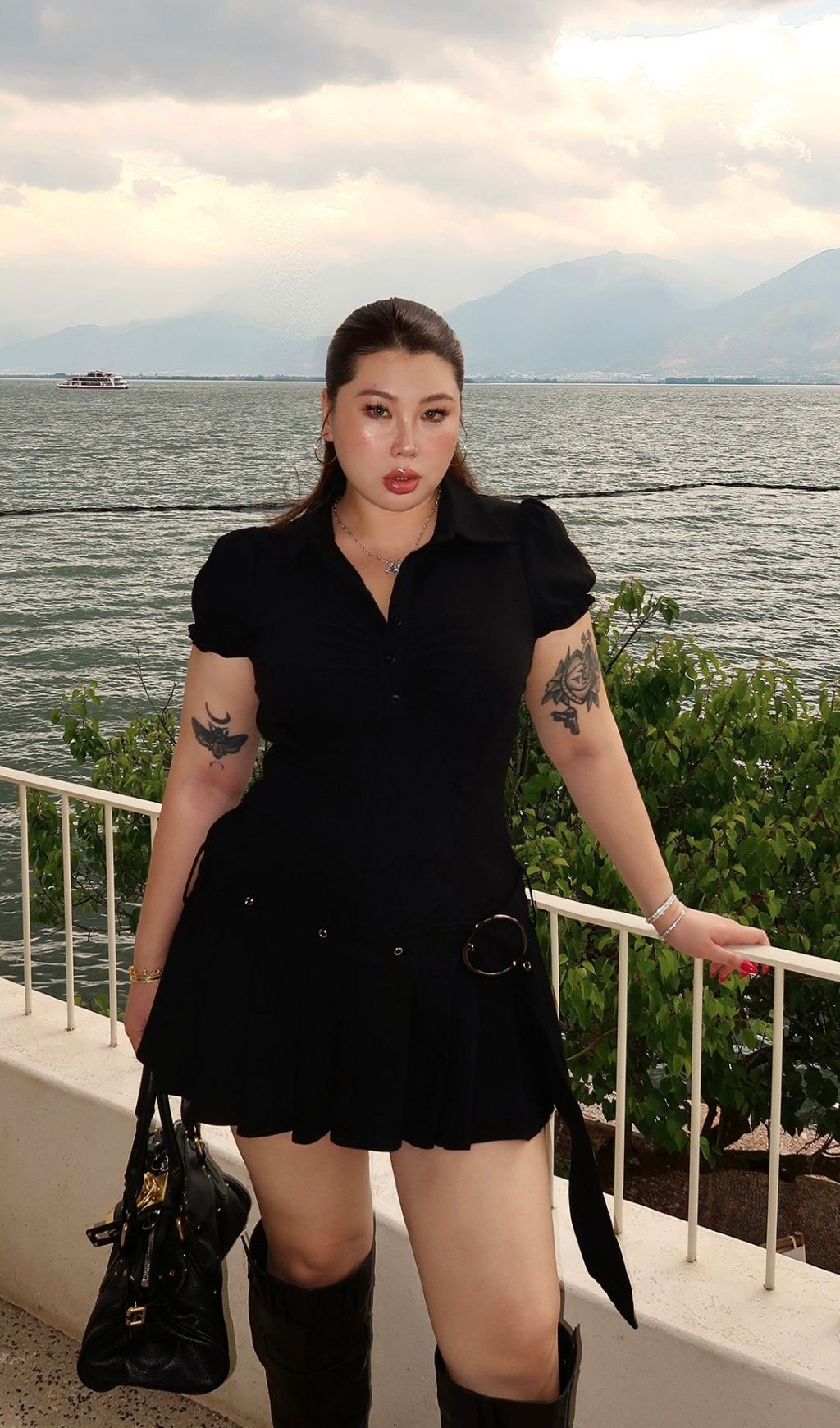 Fashionslee Women Lainie Black Plus Size Mini Dress