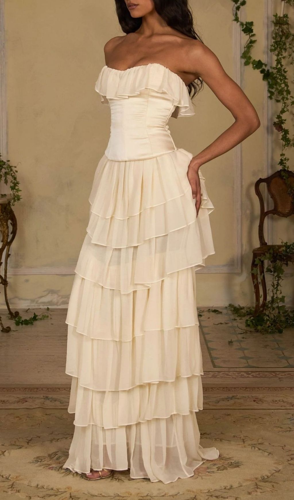 Fashionslee Women Angelie Ruffle Corset Maxi Dress