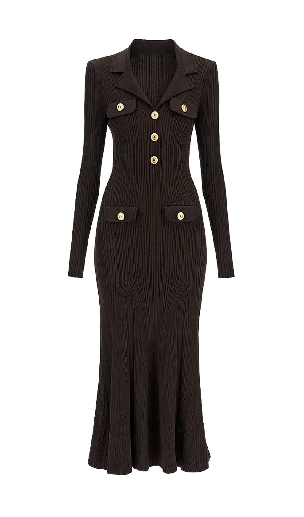 Fashionslee Women Clidhna Long Sleeve Button Knit Midi Dress