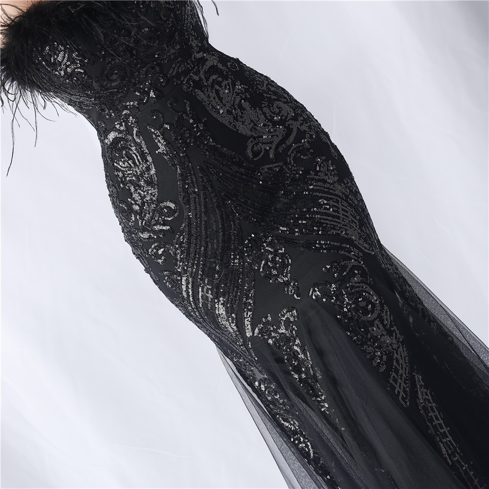 71871726ec2454b054f99c745f89cbfc.jpg Fashionslee Women Choire Black Sequin Feather Maxi Dress