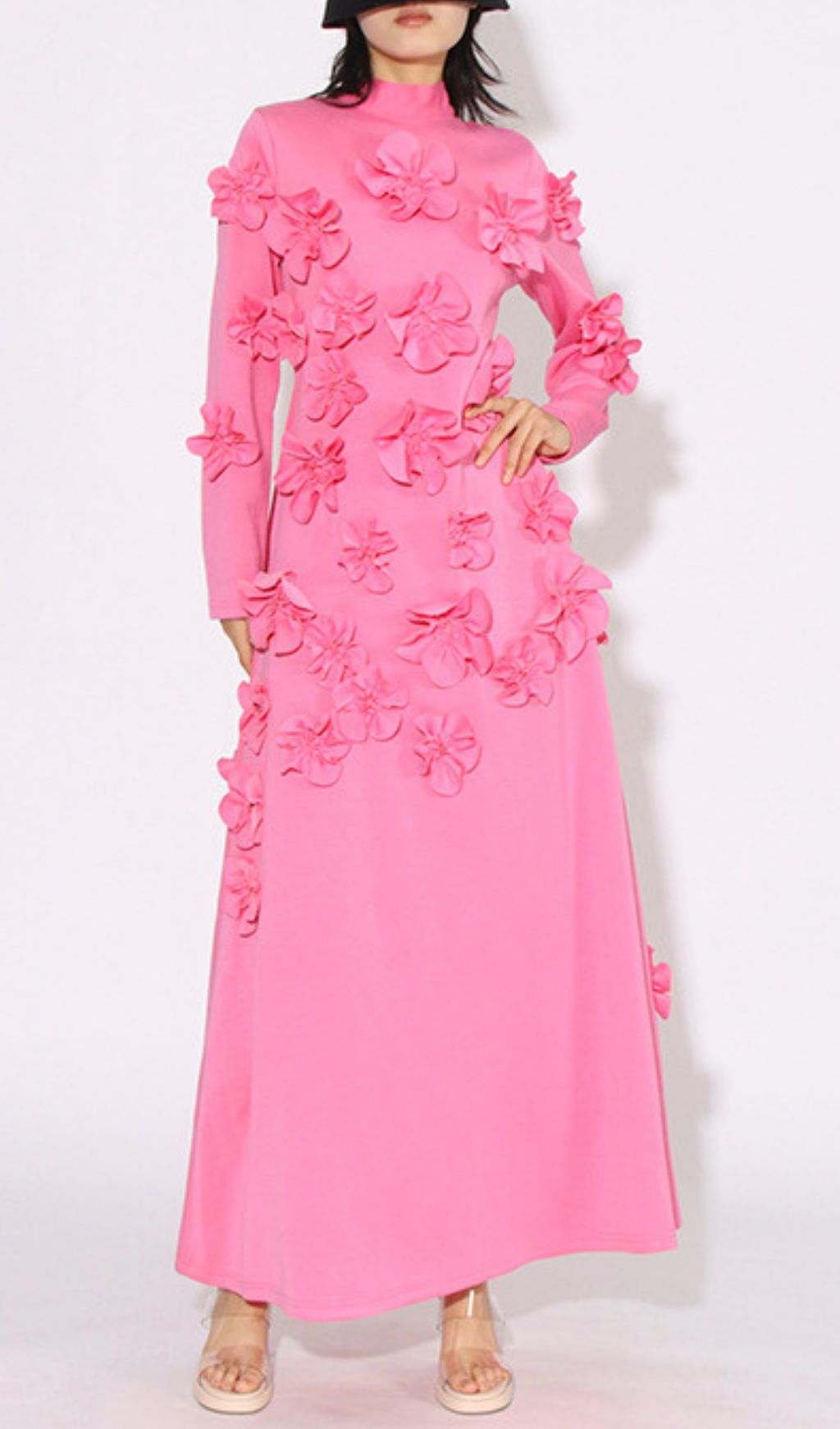 Fashionslee Women Bly Pink Flower Long Sleeve Maxi Dress