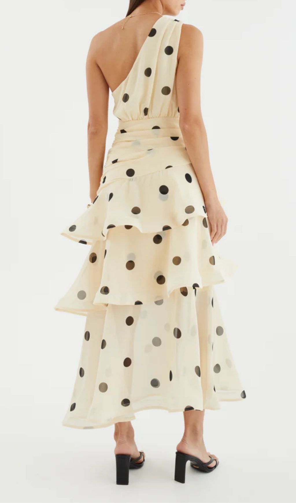 Fashionslee Women Lalaine Apricot One-Shoulder Dot Midi Dress