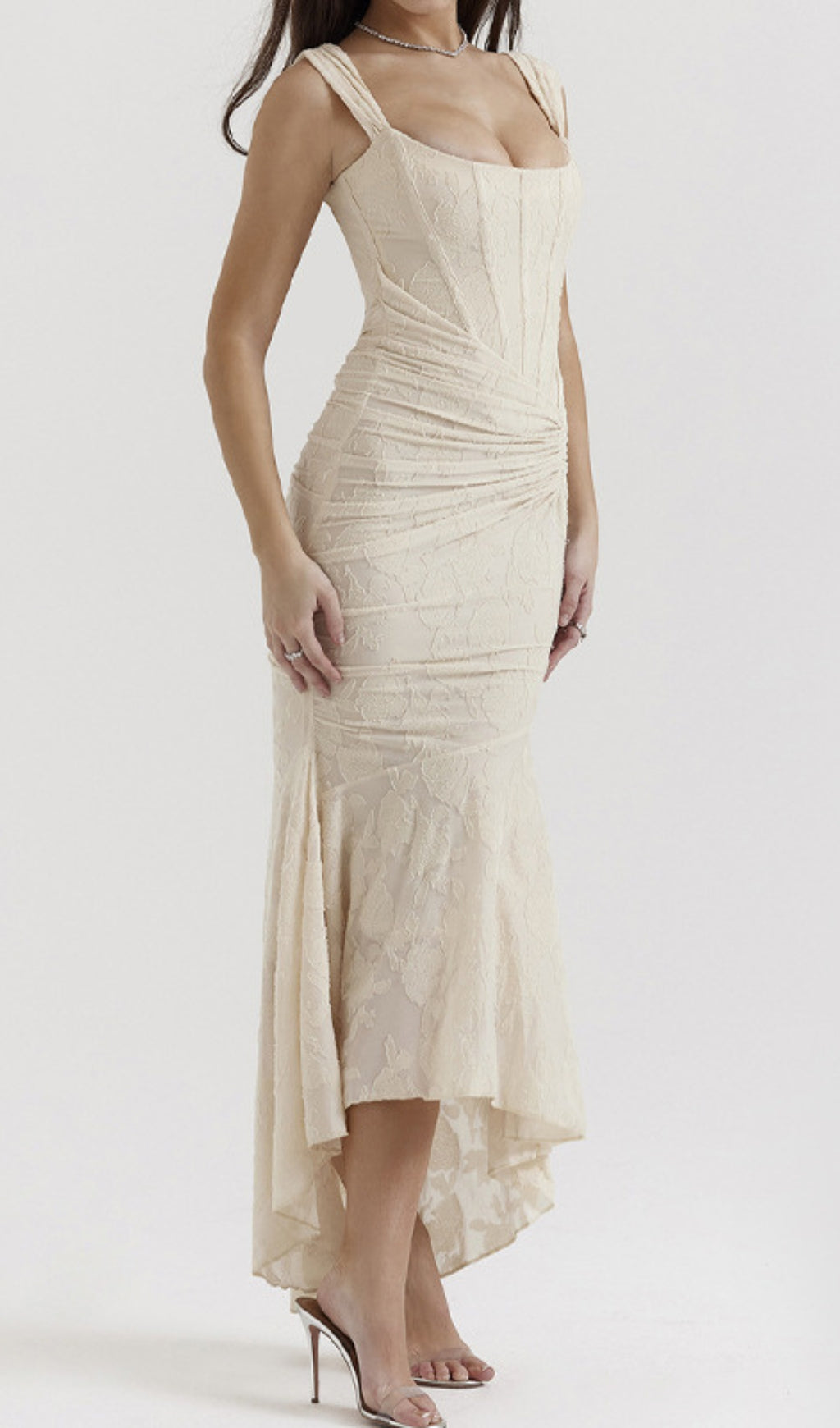 Fashionslee Women Anaëlle Cream Floral Corset Maxi Dress