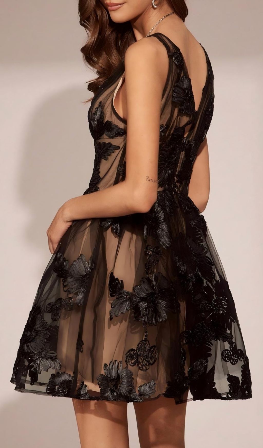 Fashionslee Women Lamaria Black Sleeveless Flower Mesh Mini Dress