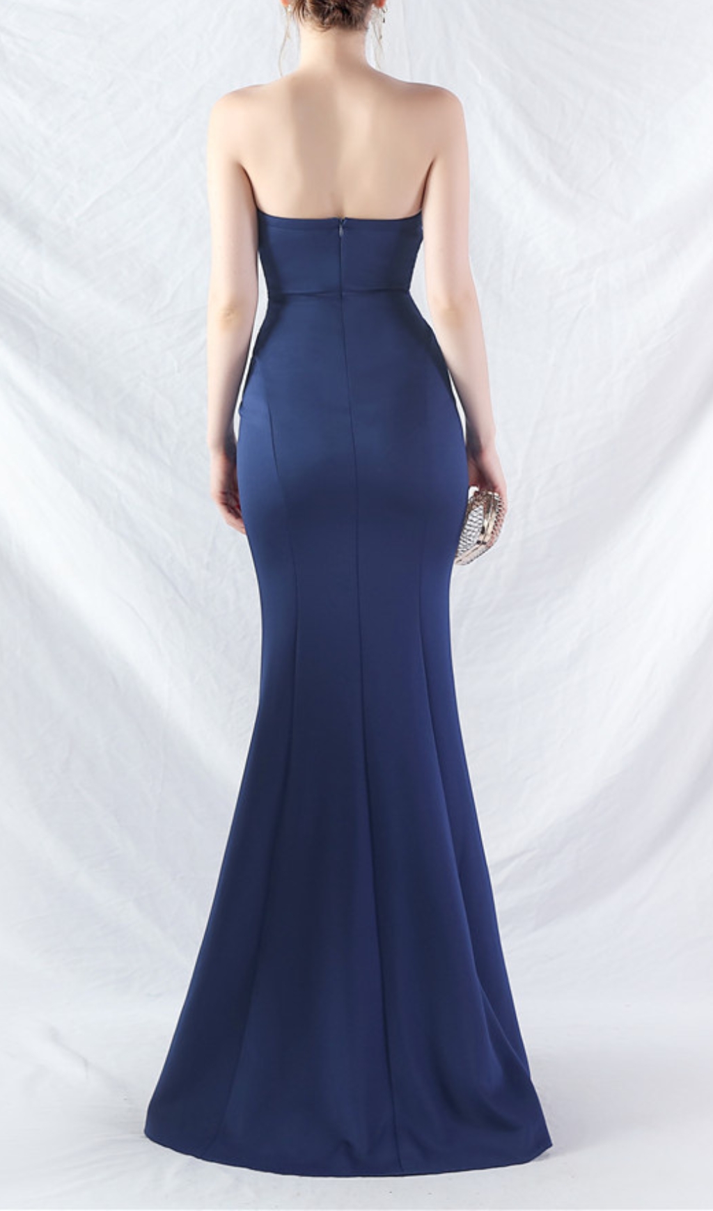Fashionslee Women Chrina Navy Strapless Ruched Maxi Dress