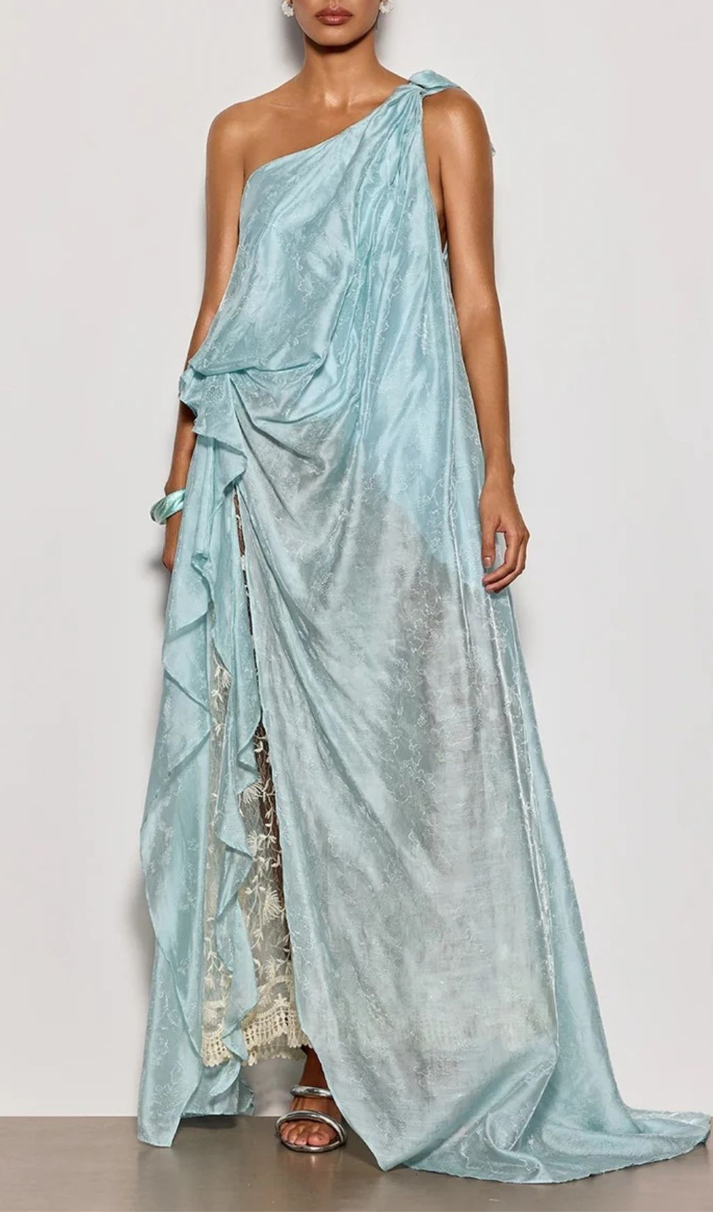 Fashionslee Women Czelaw One Shoulder Lace Maxi Dress In Icy Blue