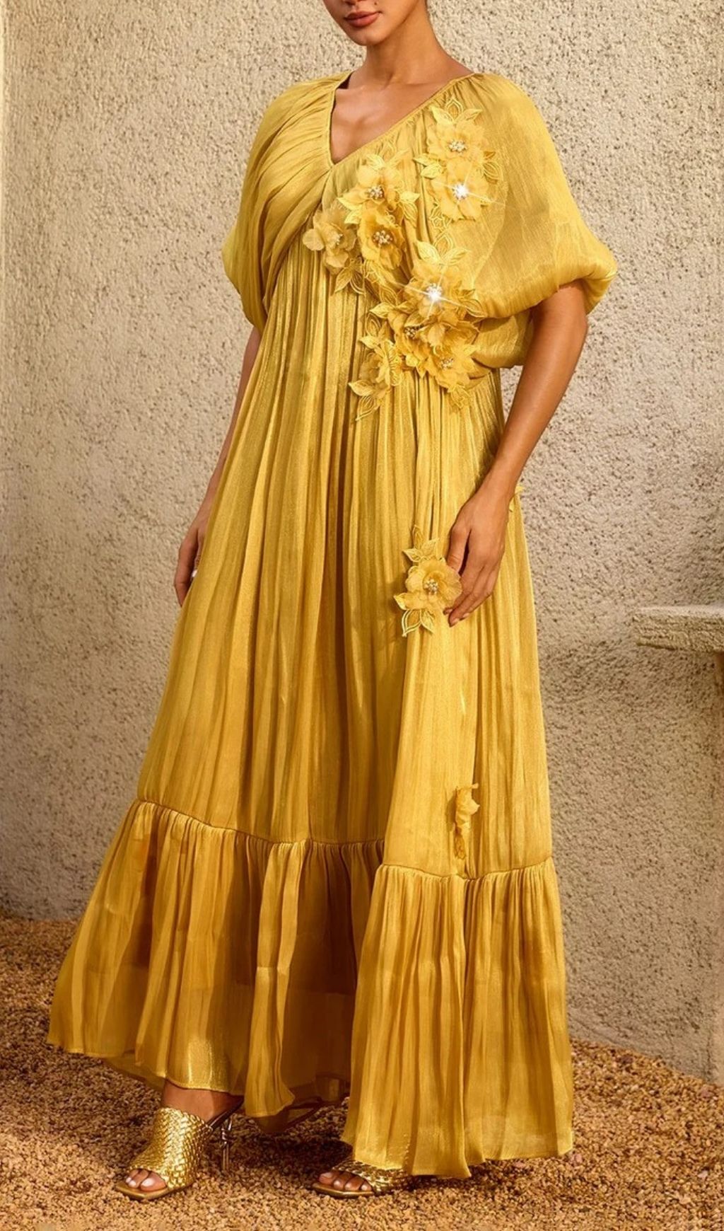 75e68cd4a0b4b8542a567c711104ec7c.jpg Fashionslee Women Corthiel Puff Sleeve Flower Ruched Maxi Dress