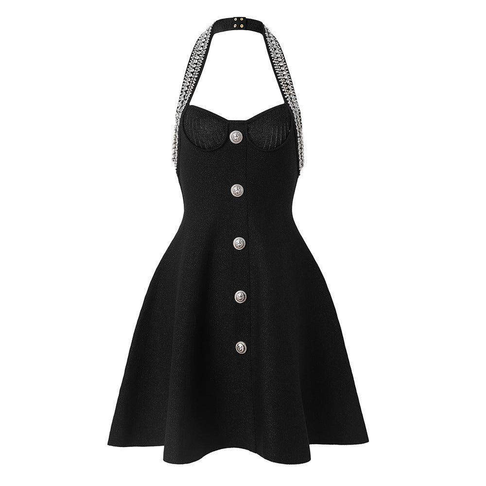 75f7d26e899d434e6b8cf0f7de40b175.jpeg Fashionslee Women Alev Black Halter Embellished Mini Dress