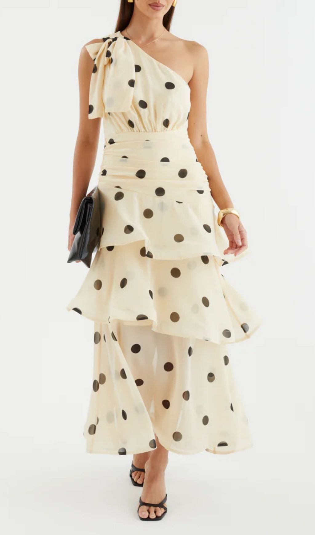 Fashionslee Women Lalaine Apricot One-Shoulder Dot Midi Dress