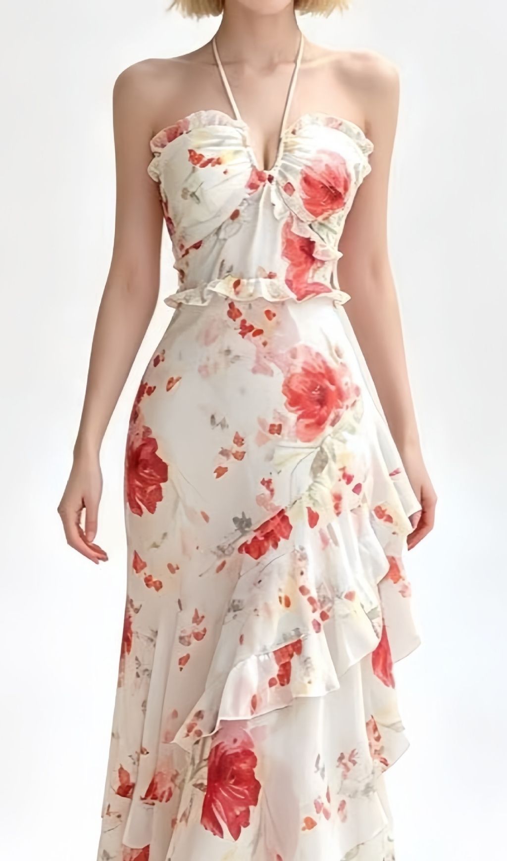 7690c7fec7c144e77fc2e67baa2c367f.jpg Fashionslee Women Lavish Halter Floral Ruffle Maxi Dress