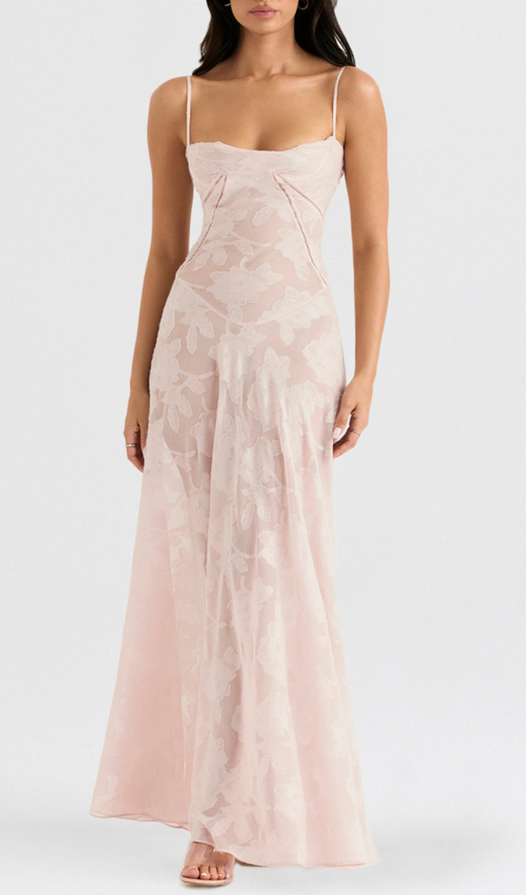 Fashionslee Women Billie Pink Floral Lace Back Maxi Dress