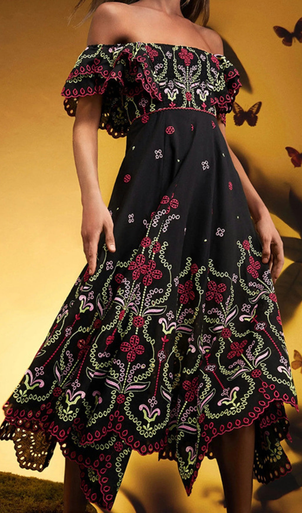 Fashionslee Women Bonnie Embroidery Ruffle Midi Dress