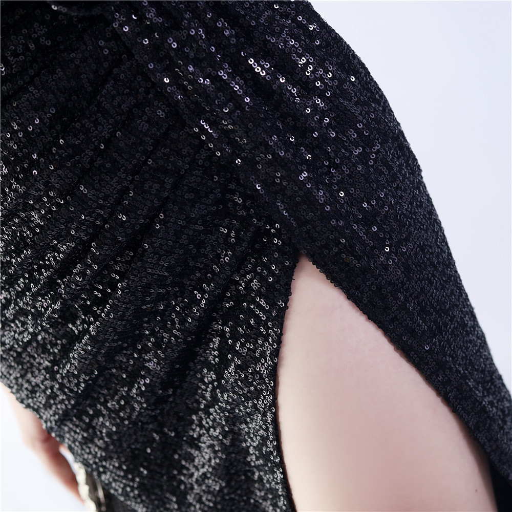 777663a0f4c61ef1ca951cc93ad57199.jpg Fashionslee Women Chroma Black Sequin Flower Feather Maxi Dress