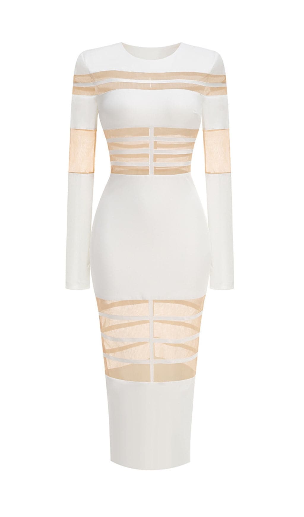 Fashionslee Women Banan Long Sleeve Mesh Bodycon Midi Dress