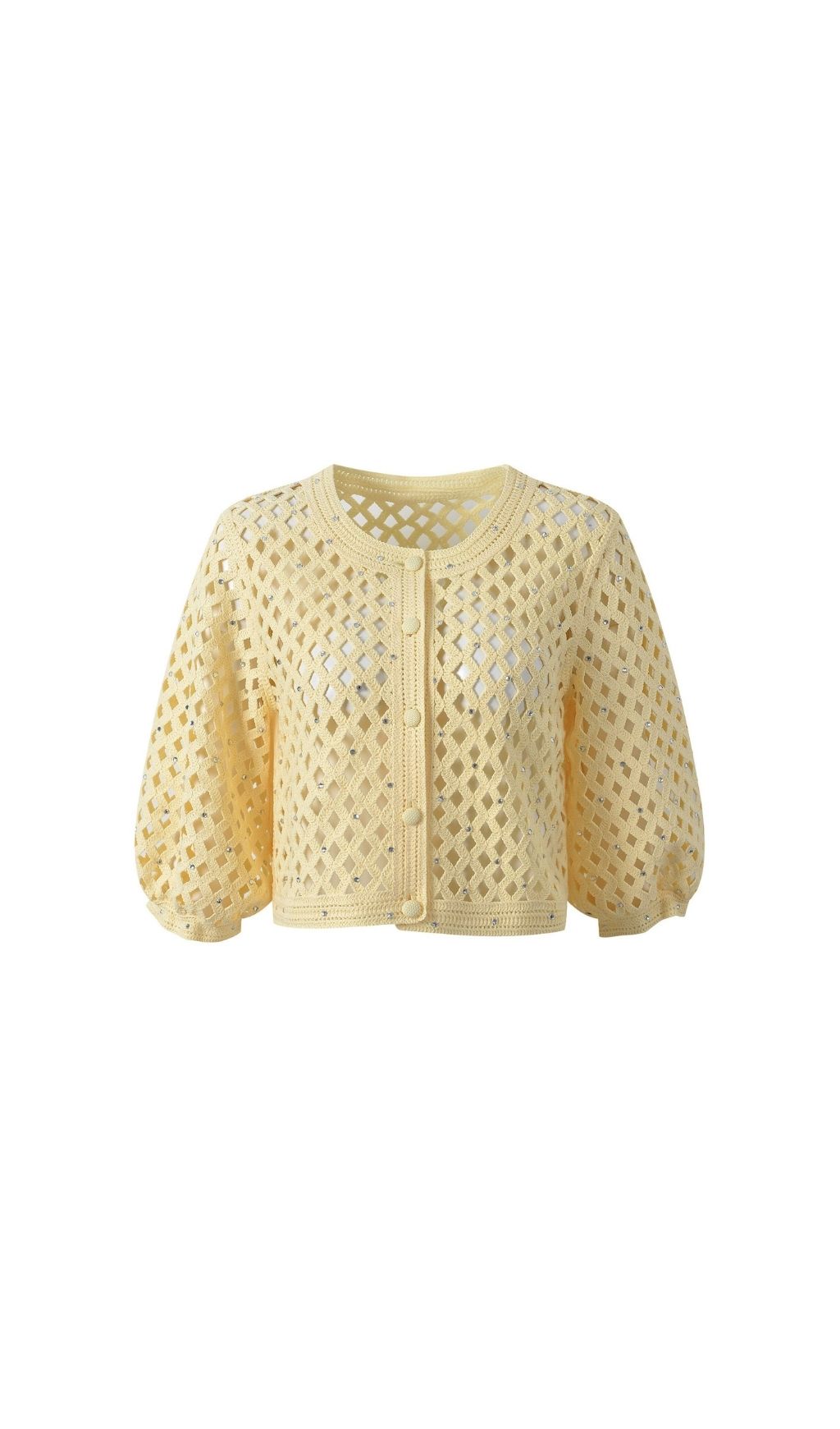 Fashionslee Women Rhinestone Crochet Cardigan