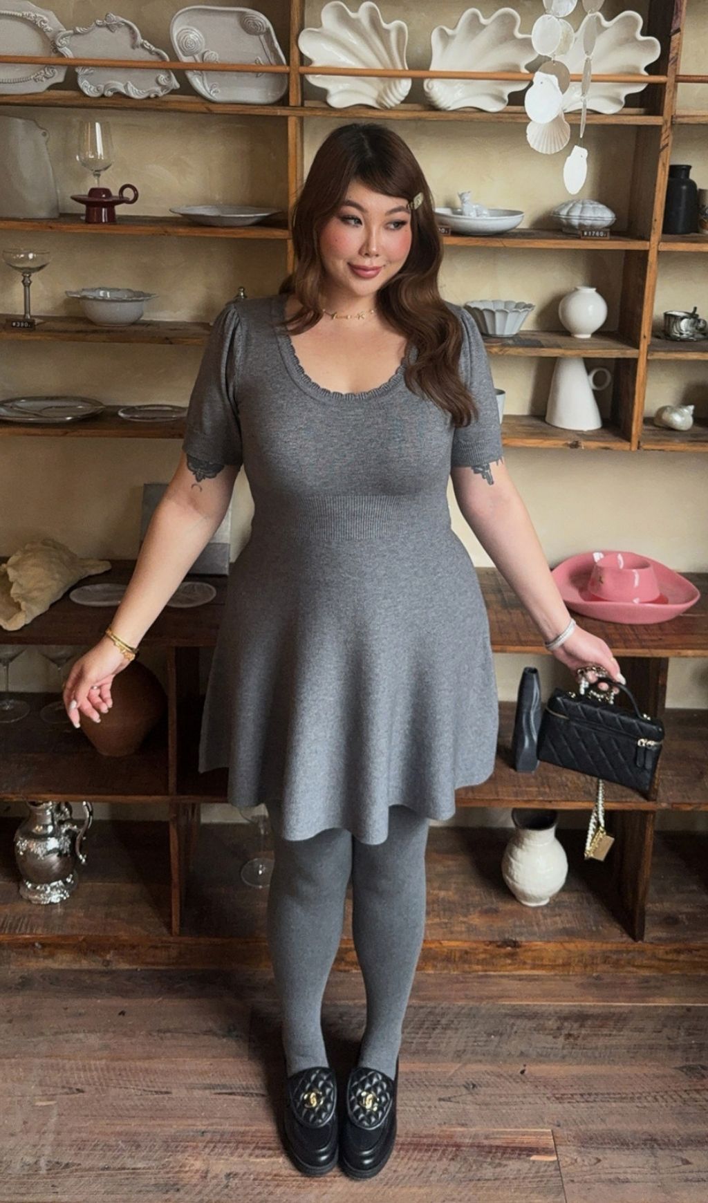Fashionslee Women Lael Grey Knit Plus Size Mini Dress