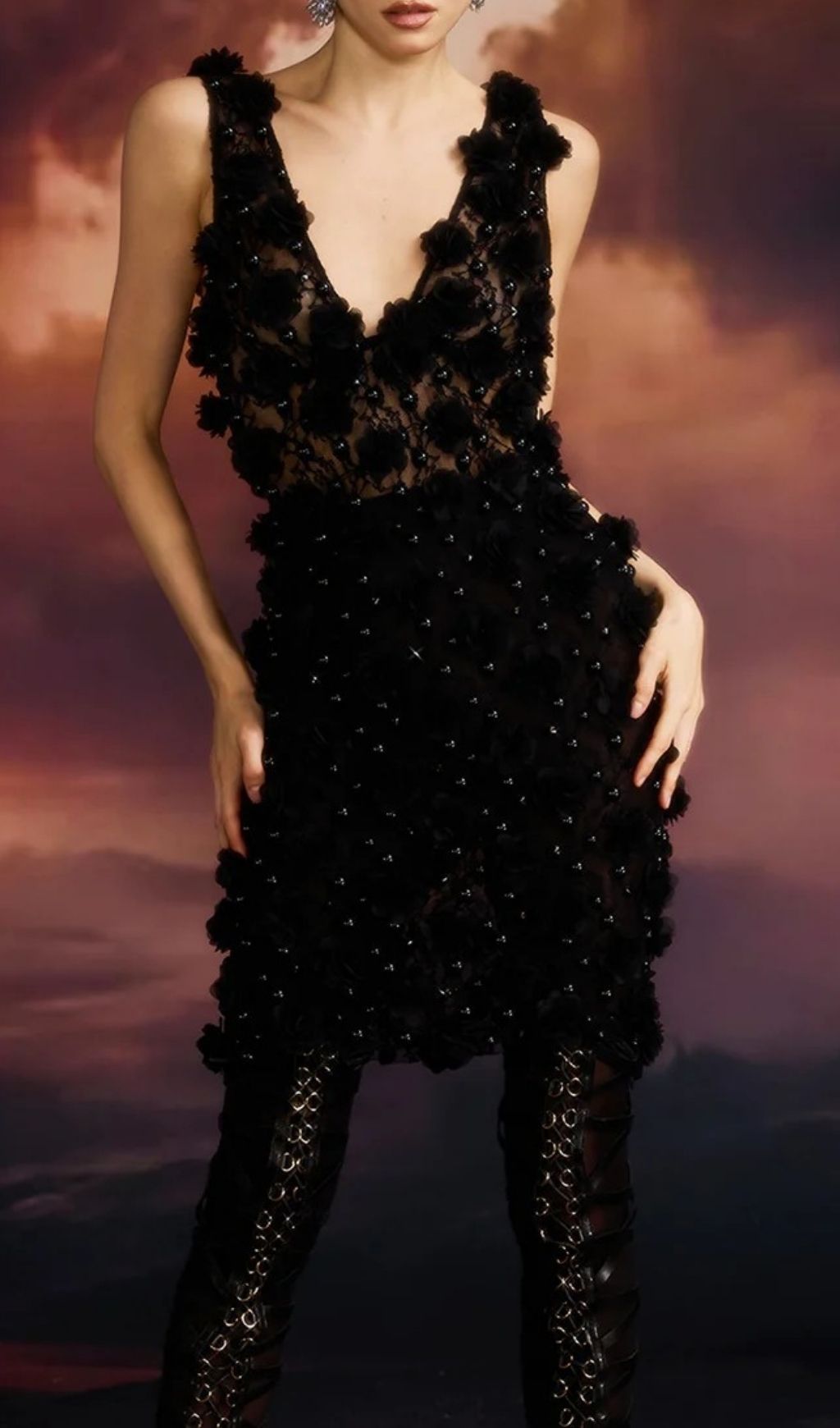 797284adfb6f7a03d6b33bff89e2cffb.jpg Fashionslee Women Dalal Sleeveless Flower Pearl Mini Dress In Black