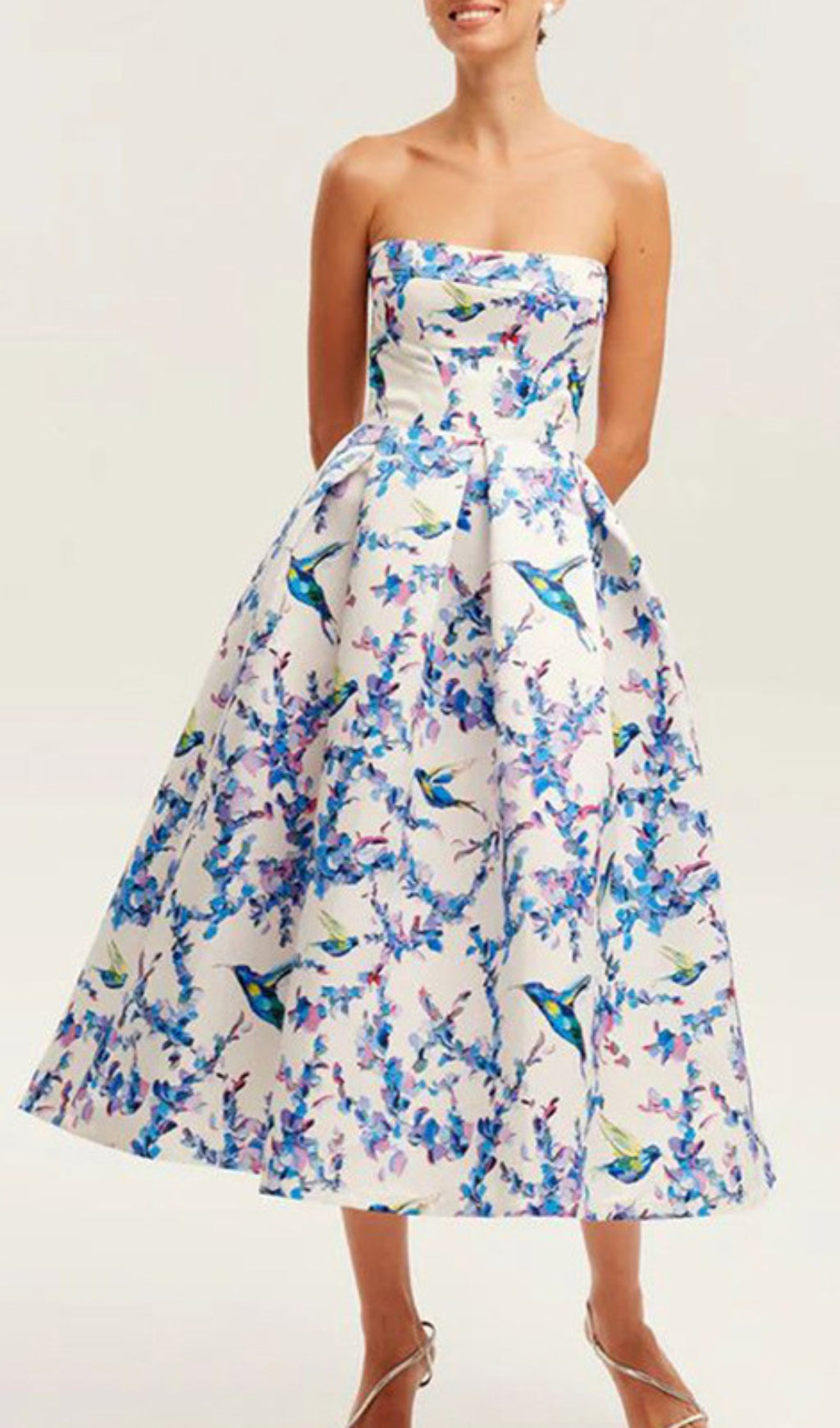 Fashionslee Women Bona Strapless Floral Corset A Line Midi Dress