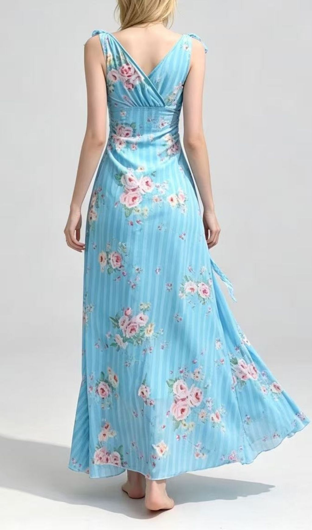 Fashionslee Women Lavali Blue Floral Ruffle Maxi Dress