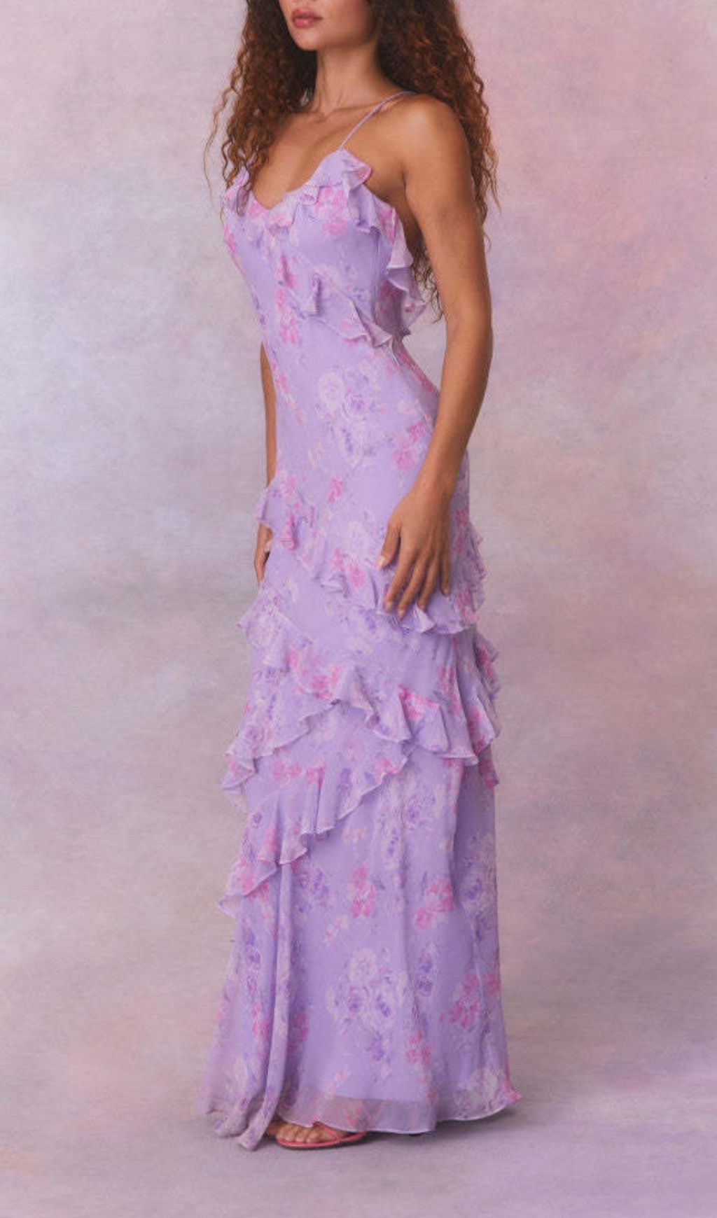 Fashionslee Women Labonita Purple Floral Ruffle Maxi Dress