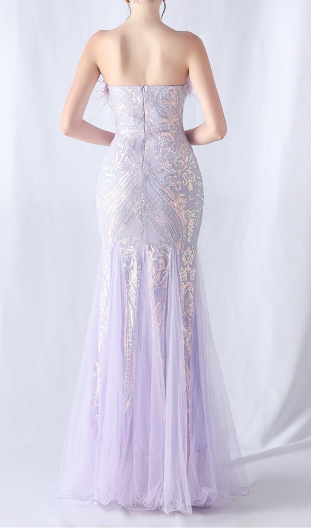 Fashionslee Women Choire Purple Sequin Feather Maxi Dress