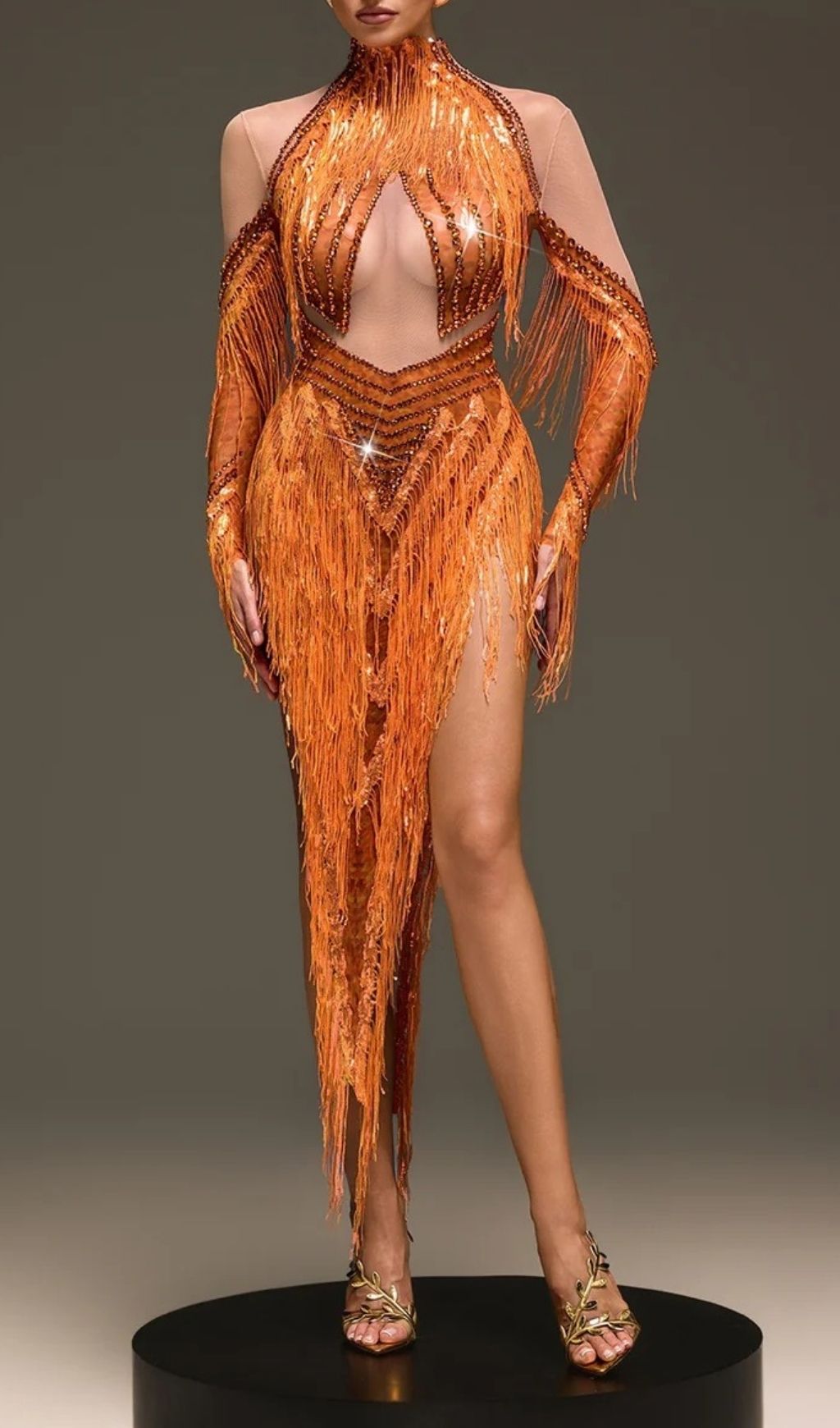 Fashionslee Women Ervanel High Neck Fringe Diamond Bodysuit