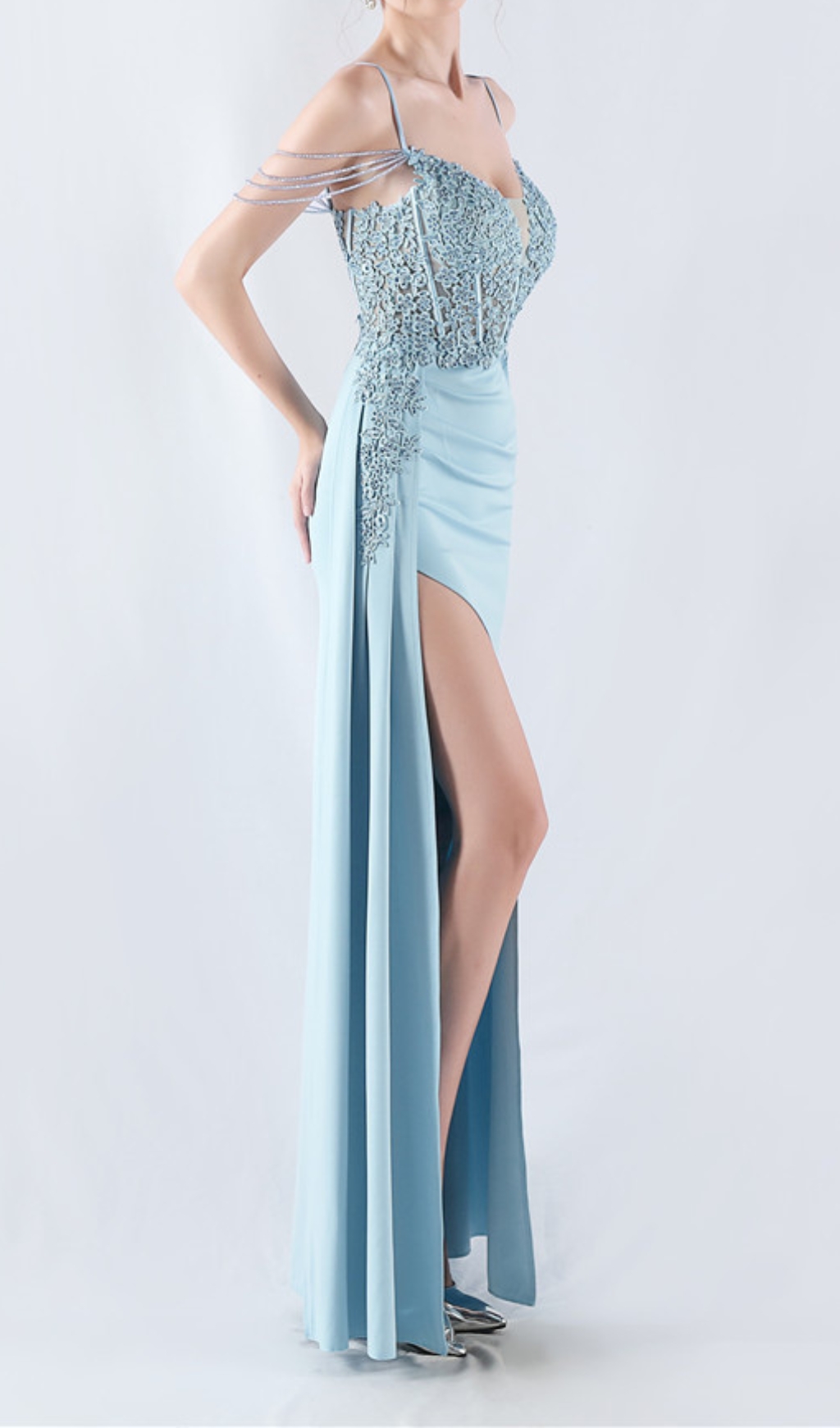 VINTAGE BLUE BEAD CORSET MAXI DRESS - OWNCI VINTAGE BLUE BEAD CORSET MAXI DRESS - OWNCI
