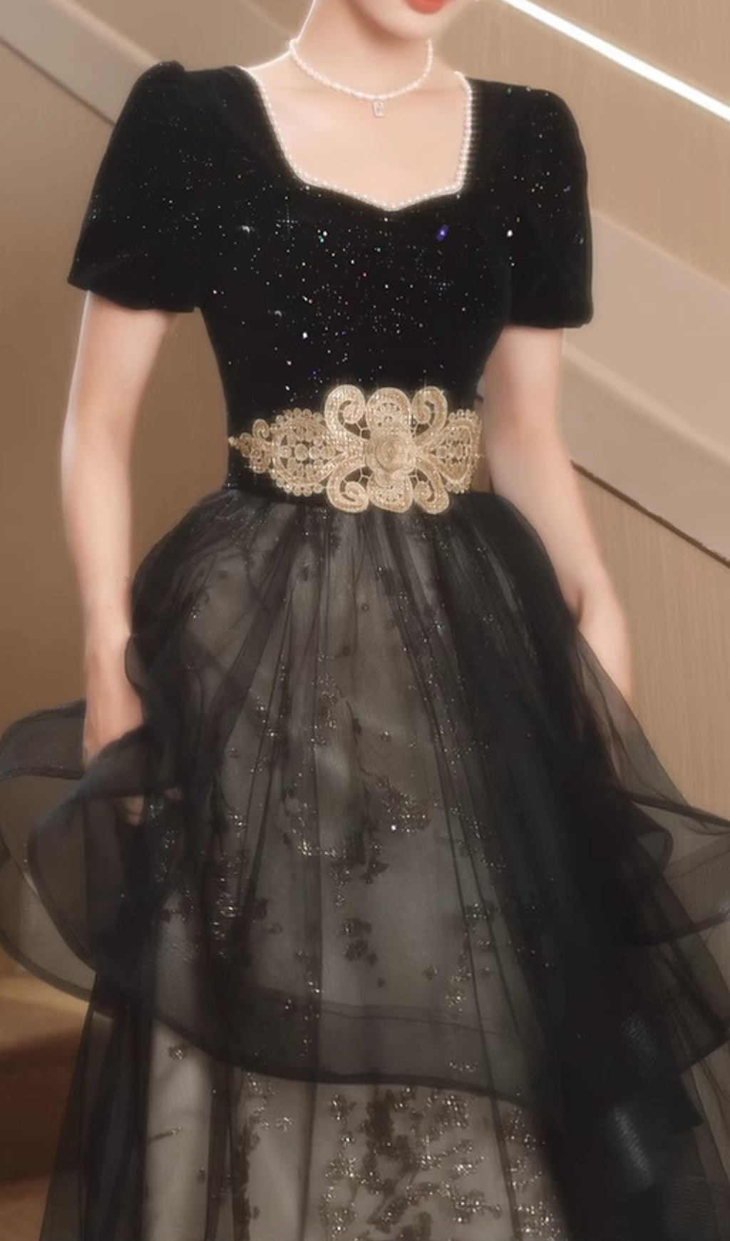 Fashionslee Women Chisuzu Black Sequin Mesh Maxi Dress