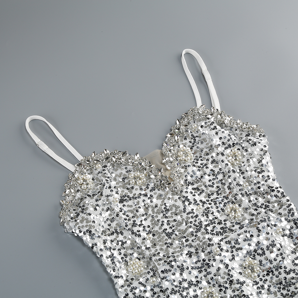 7d459ed06c4025d7d1b6378450294b4a.jpg Fashionslee Women Chumani Silver Crystal Pearl Sequin Mini Dress