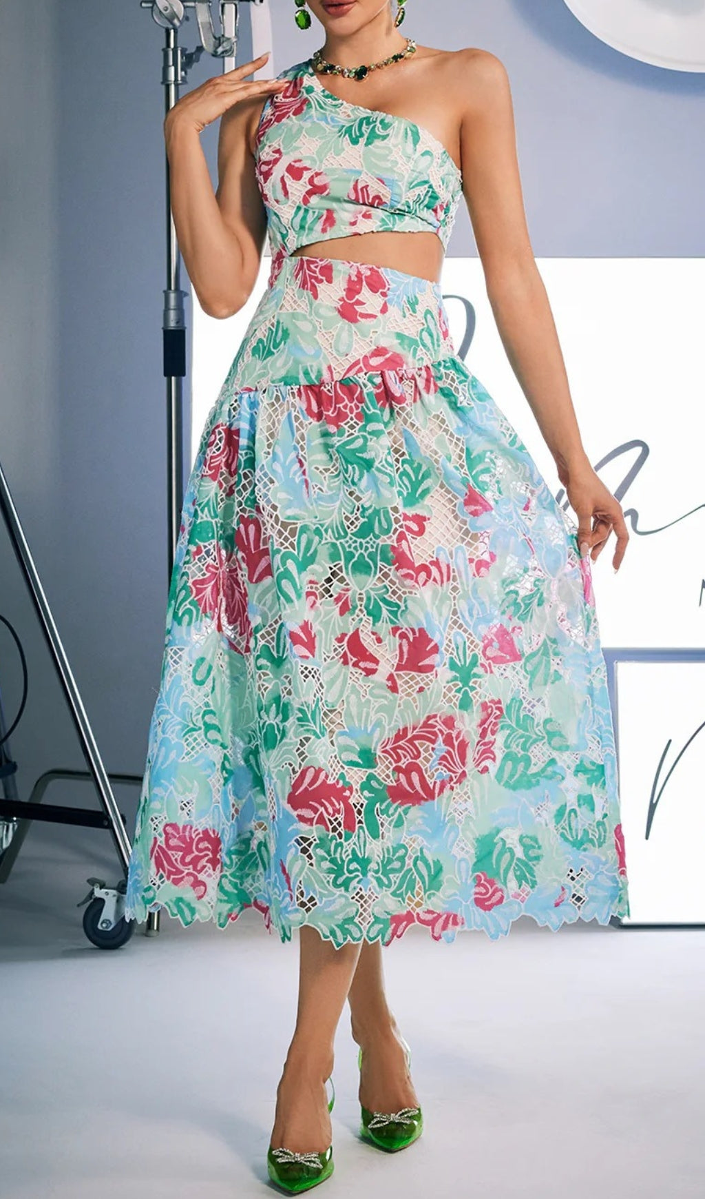 Fashionslee Women Azha One Shoulder Print Embroidered Dress