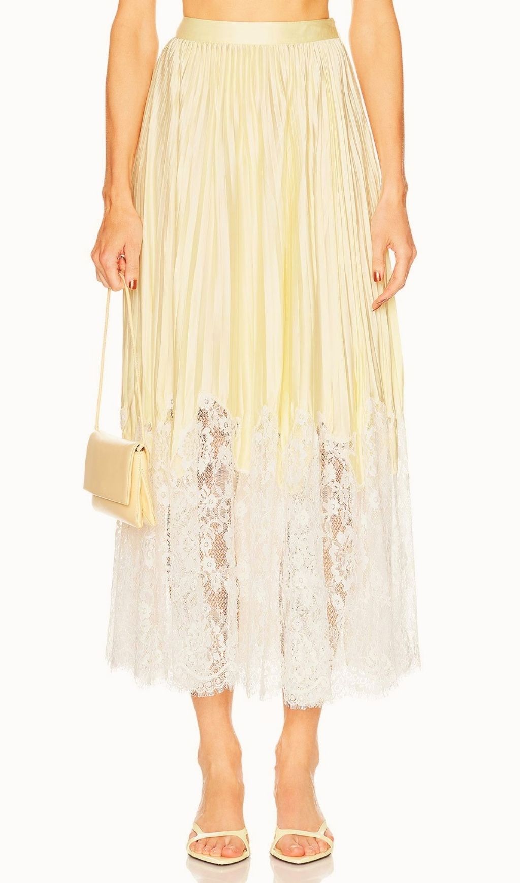 Fashionslee Women Leanna Yellow Lace Pleated Midi Skirt