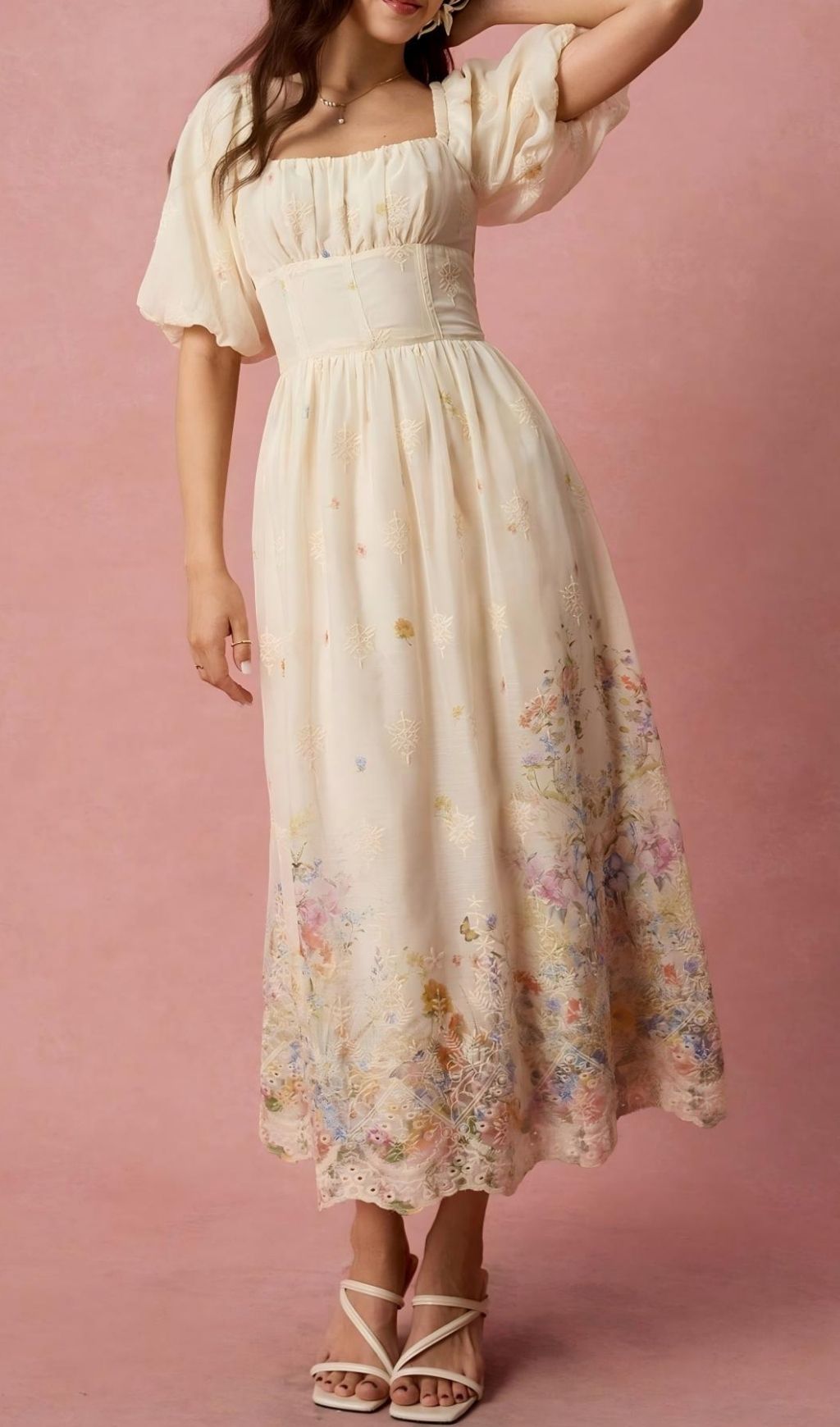 Fashionslee Women Lamia Puff Sleeve Printed Midi Dress