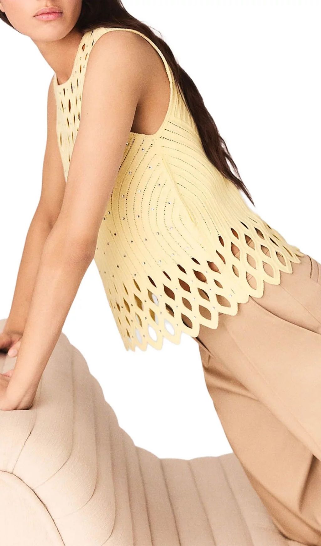 Fashionslee Women Crocheted Rhinestone Top