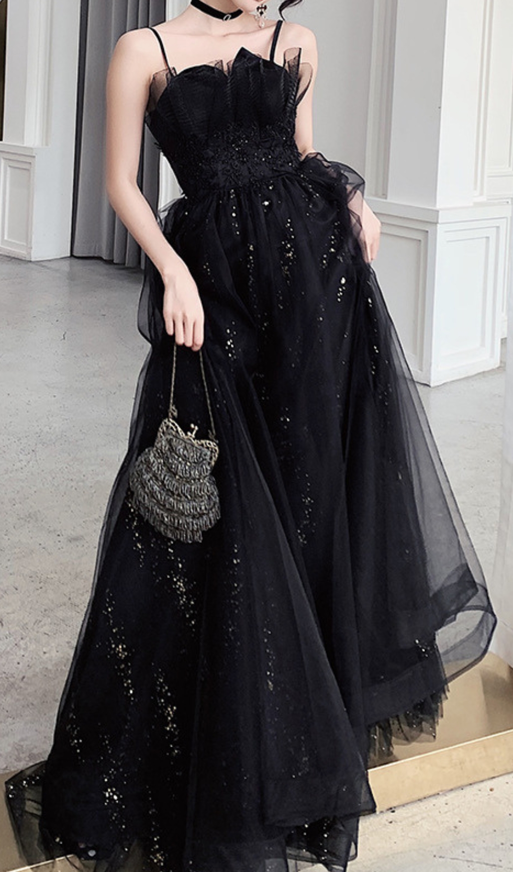 Fashionslee Women Chiye Black Strappy Mesh Maxi Dress