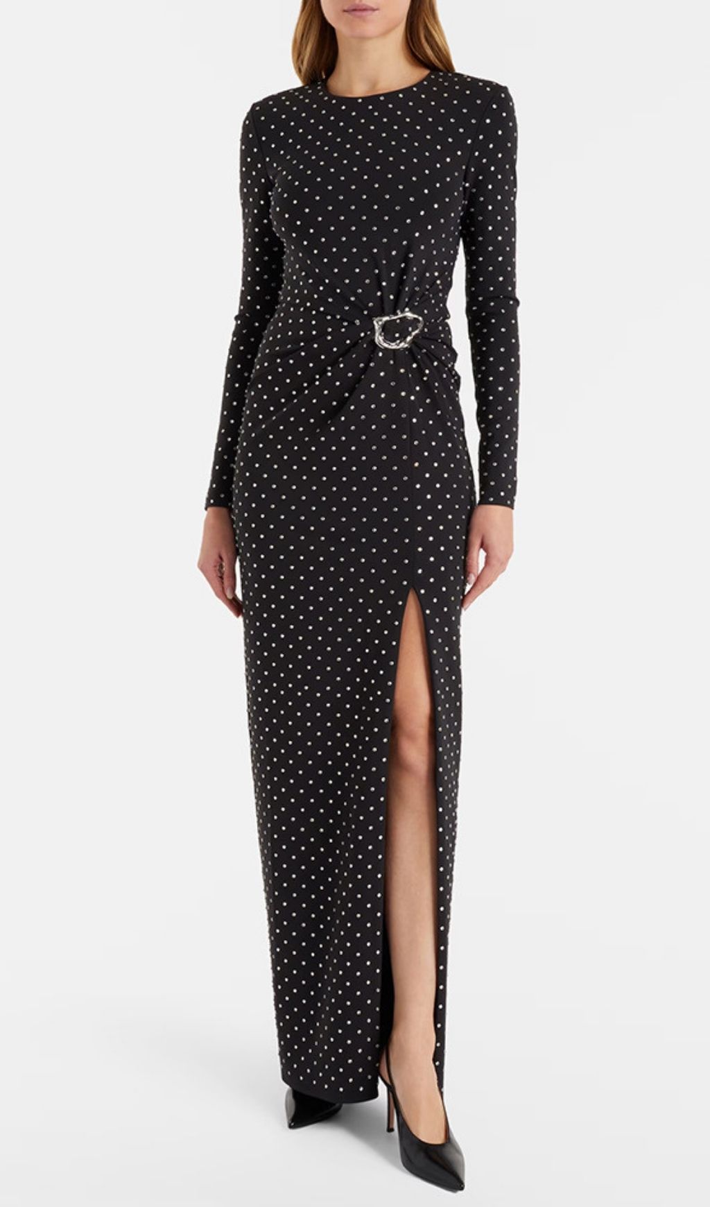 Fashionslee Women Kyria Black Diamante Long Sleeve Maxi Dress