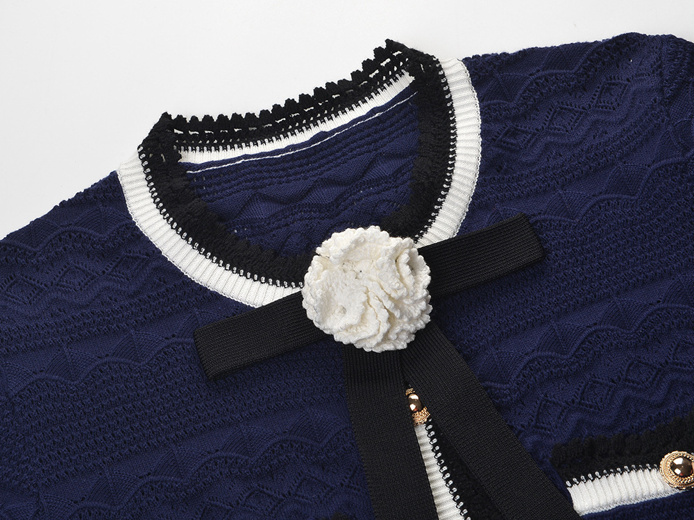 Fashionslee Women Navy Pointelle Knit Midi Dress