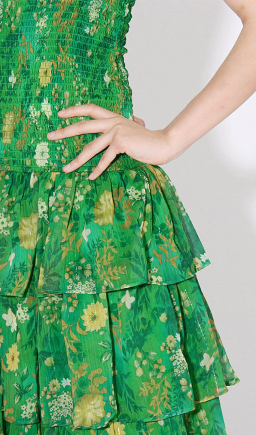 Fashionslee Women Bela Green Strapless Floral Ruffle Maxi Dress