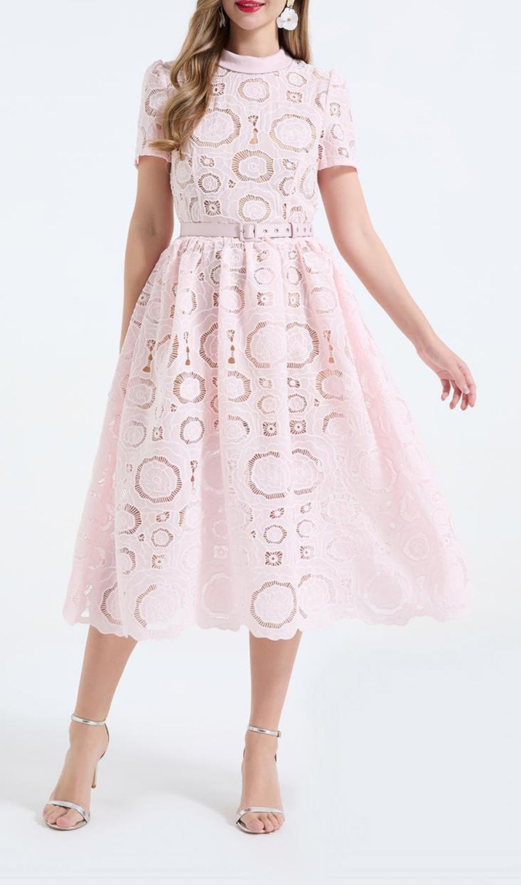 805a425b99d93ac64112b9ae762dbbfa.jpg Fashionslee Women Floral Lace Midi Dress - Pink