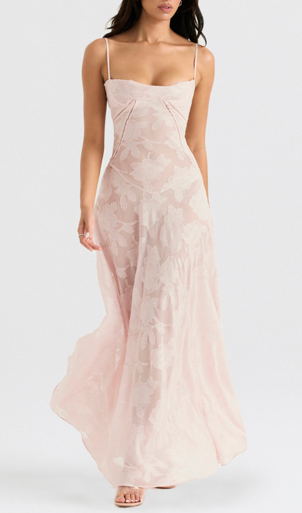 Fashionslee Women Billie Pink Floral Lace Back Maxi Dress