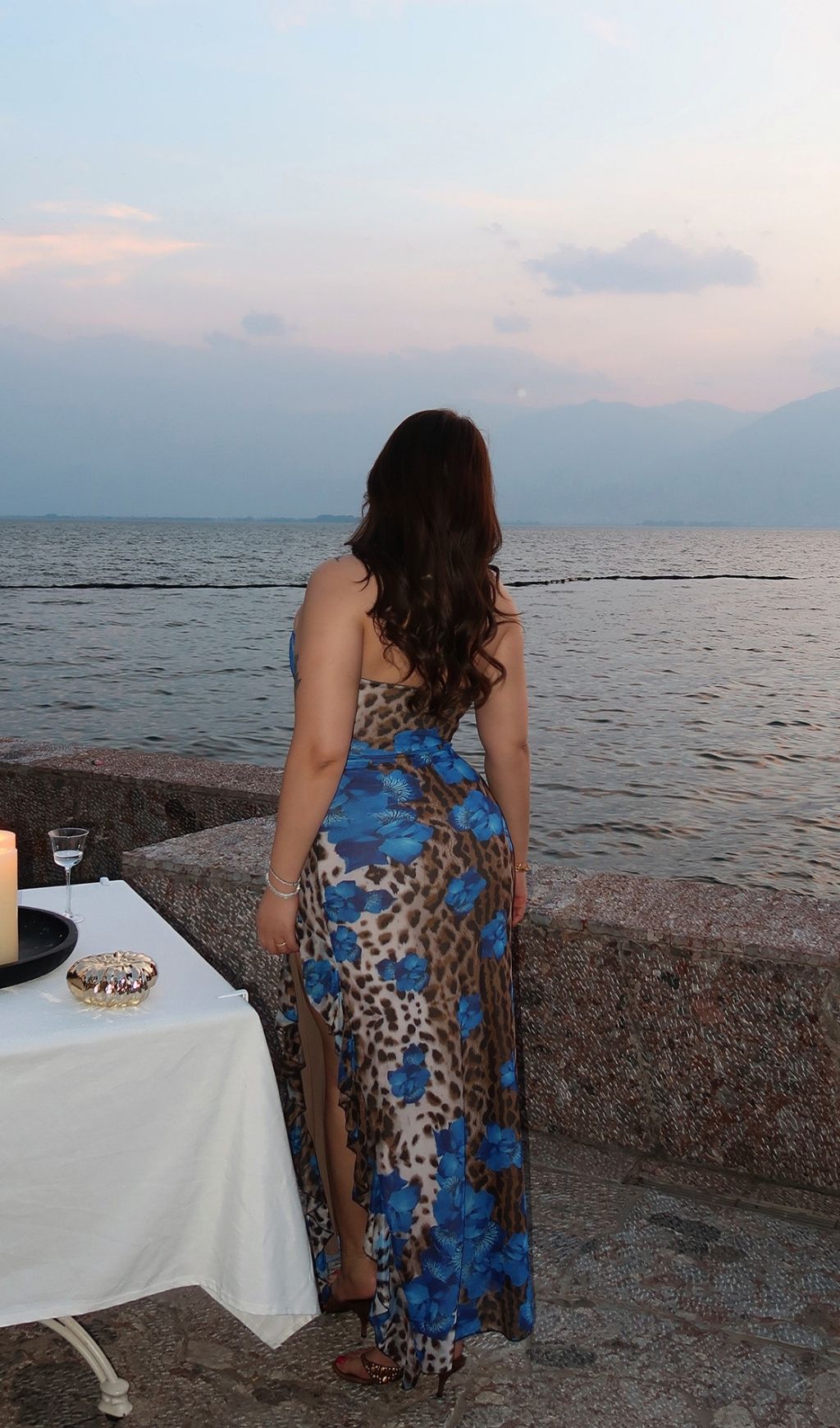 Fashionslee Women Laine Blue Strapless Leopard Slit Plus Size Maxi Dress